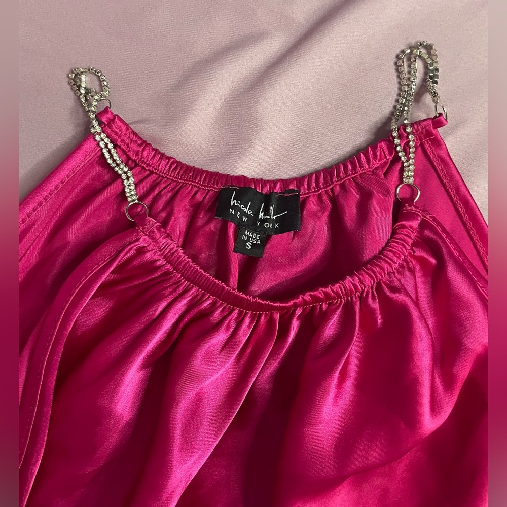 NWT Nicole Miller New York Women Pink Sleeveless rhinestones straps sz Sm Flowy - Picture 5 of 6